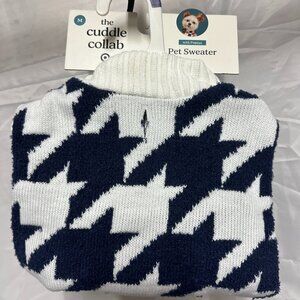 The Cuddle Collab Pet Dog and Cats Sweater Houndstooth in White & Navy, Medium